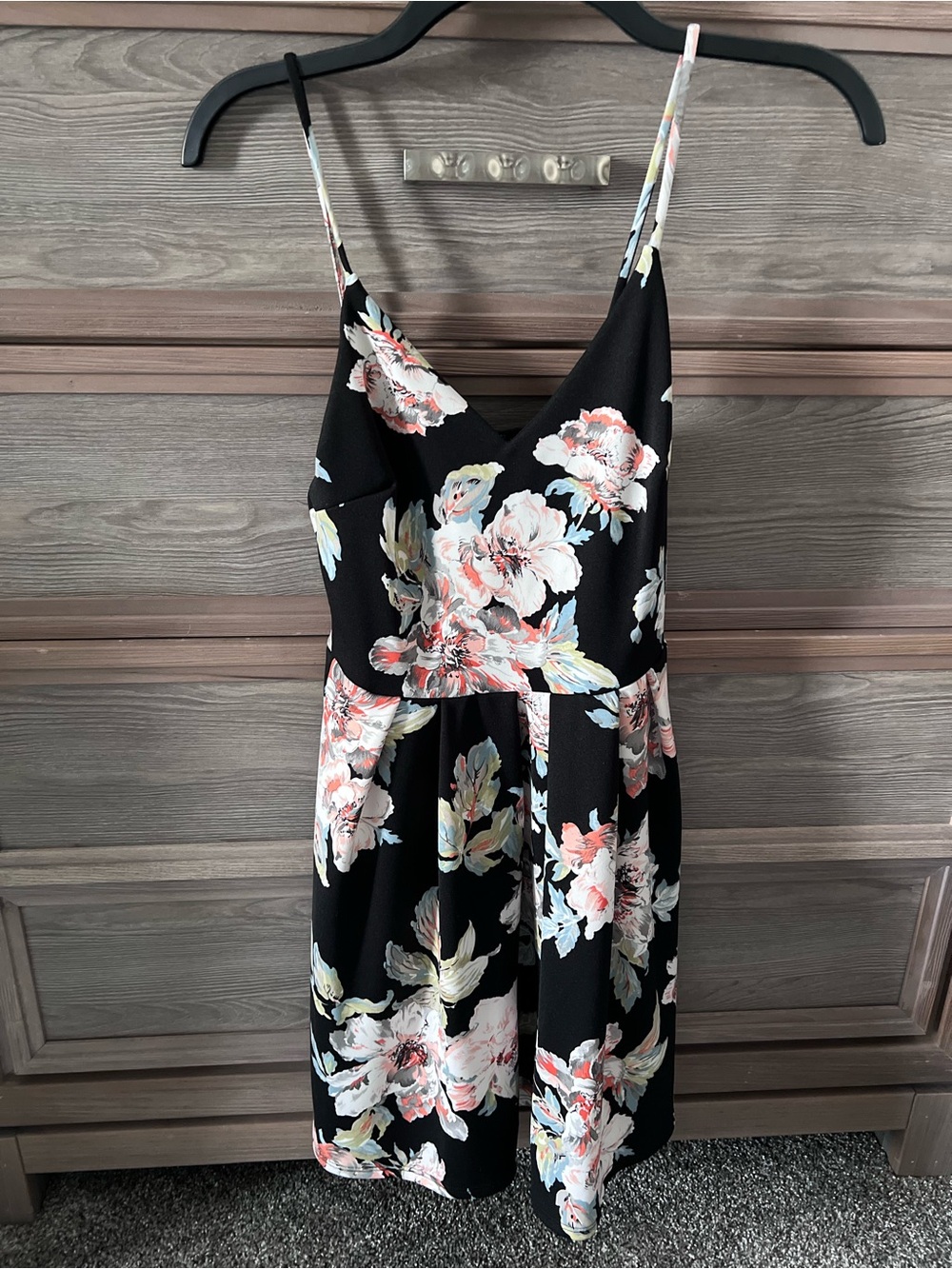 Soprano Black Floral Spaghetti Strap Mini Dress